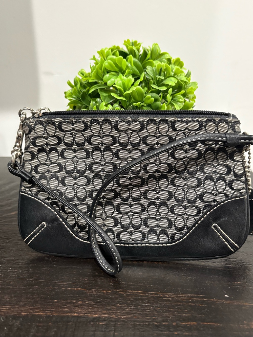 Coach Signature Canvas Wristlet Clutch in Black and Gray